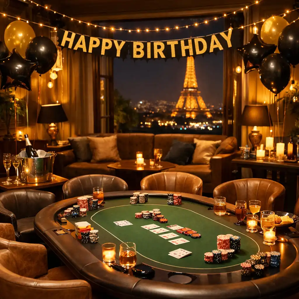 Décor lounge et lumineux pour une soirée poker d'anniversaire