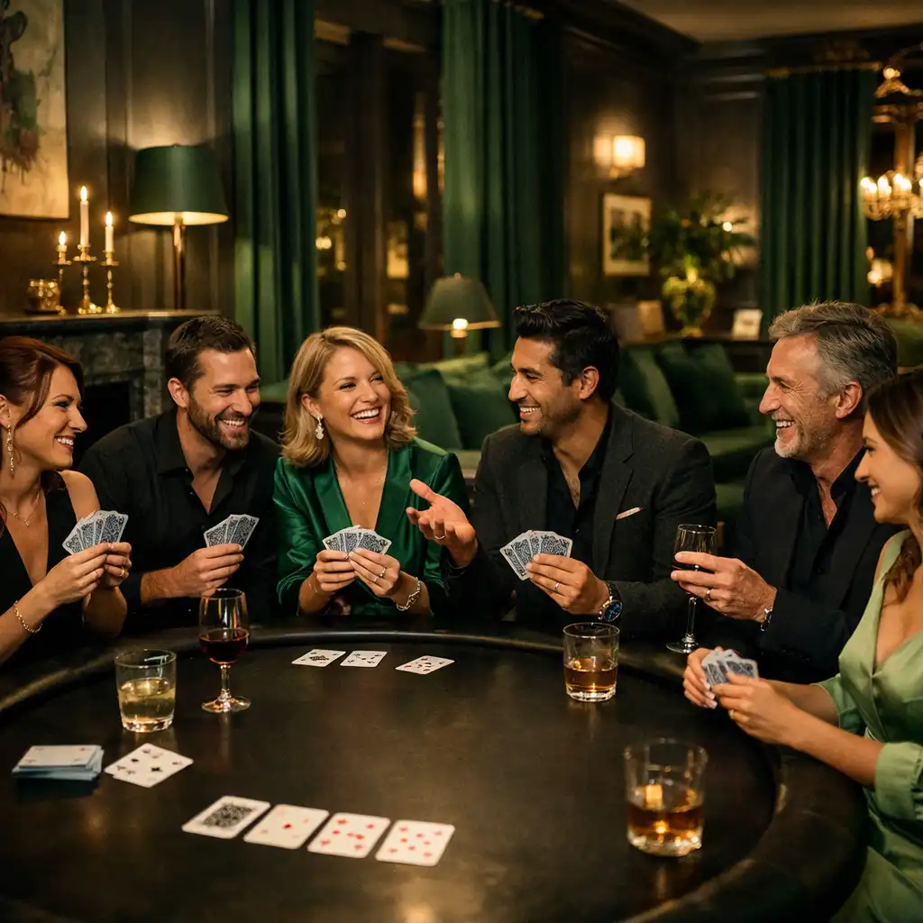 Ambiance feutrée de soirée poker conviviale en France