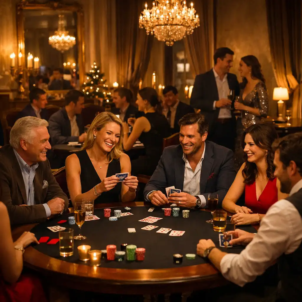 Ambiance feutrée d'une table de poker lors d'une soirée Localorizon