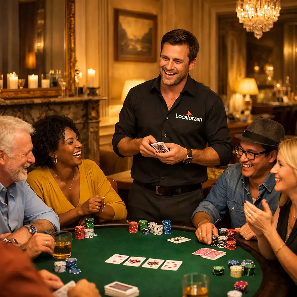 Animateur Localorizon expliquant les règles du poker à des invités