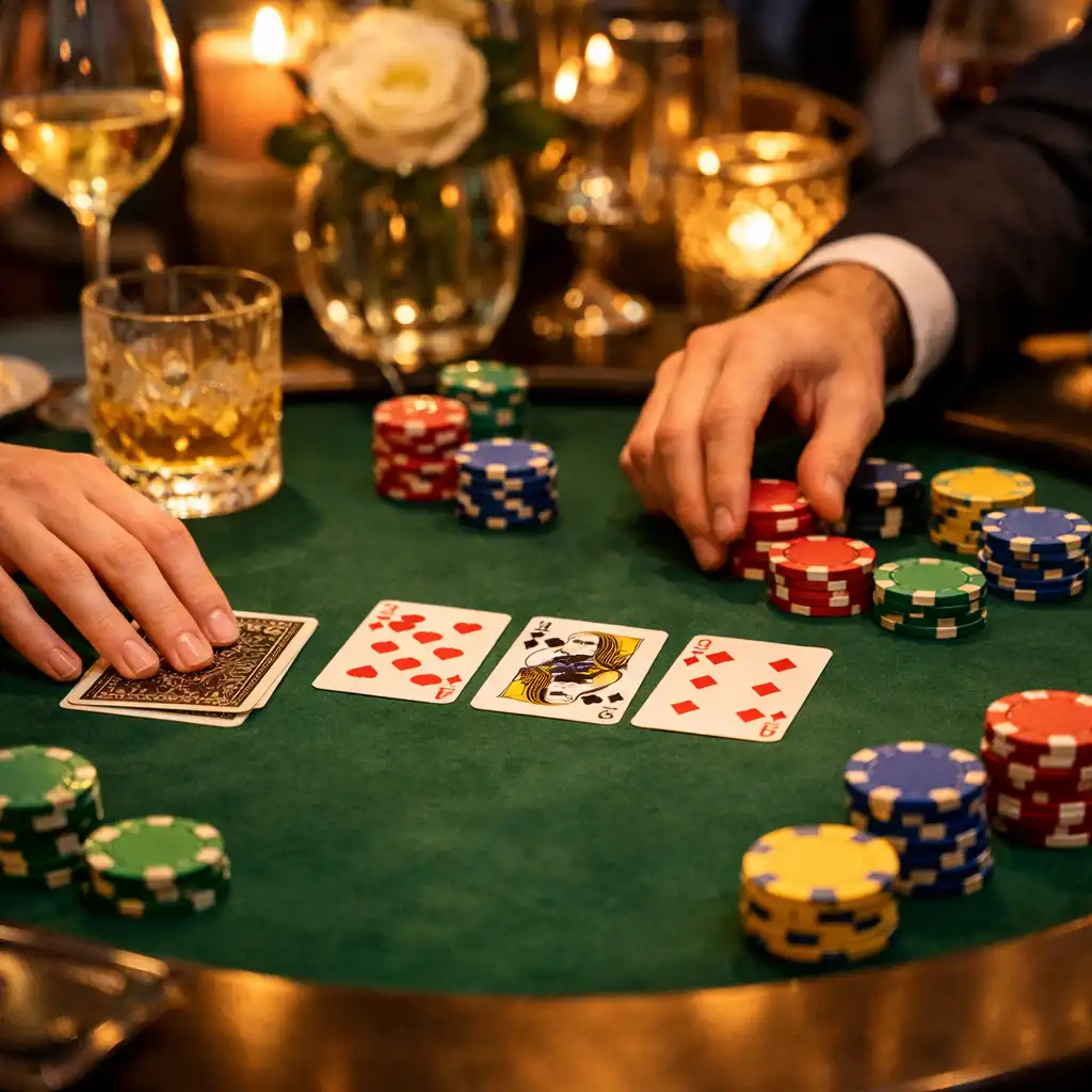 Table de poker élégamment dressée pour un événement privé