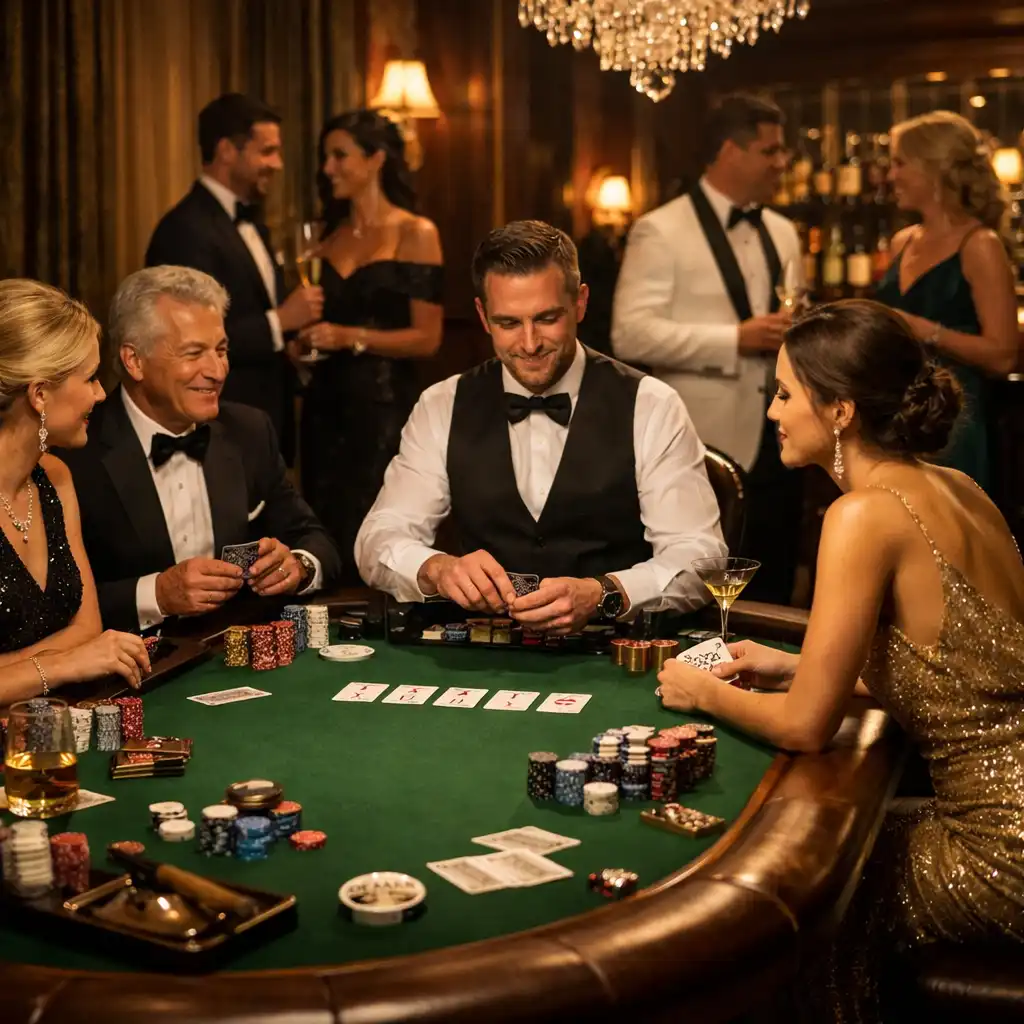 Soirée VIP intimiste avec table de poker élégante